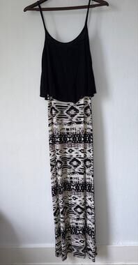 Boho Maxi Dress Black Flowy Top Tribal Print Skirt Boho Goth Moa Moa Size Small